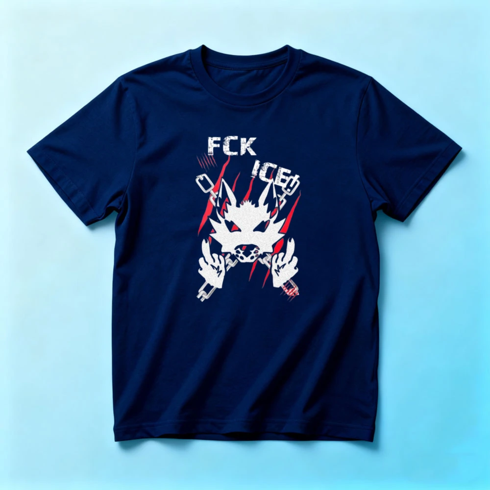 FCK ICE Cool Fluffy Wolf Printed Shirt Furry Fandom Graphic T-Shirt Canine Wolf Design Tshirt Harajuku Style Men Streetwear