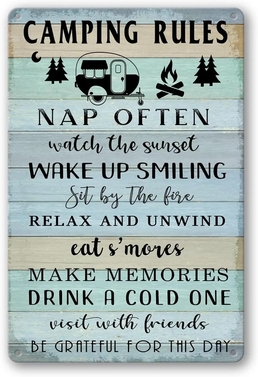 Camping Decor For Camper Camping Rules Sign Metal Tin Signs Lake Camper Door Decorations For Inside Funny Camping Themed Decor R