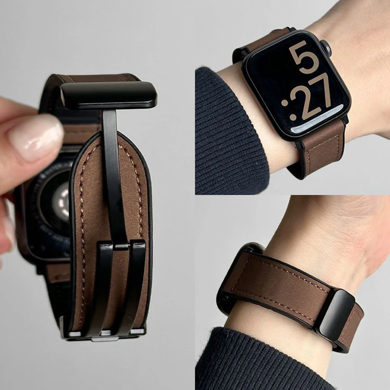 Magnetic Leather Loop Strap For Apple Watch Band Women Ultra 11/10/9/8/7/6/5/4/3/2/1 SE 38mm 40mm 41mm 42mm 44mm 45mm 46mm