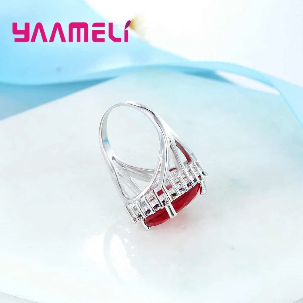 Luxury Enthusiasm Style Red Flower  Crystal Ring For Female Holiday Birthday Gift 925 Sterling Silver Appointment