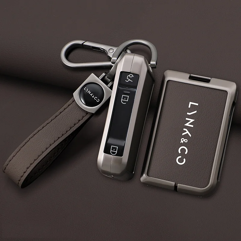 Metal Leather Car Key Case Protector Full Cover Shell Holder For LYNK&CO 05 01 02 03 06 Remote Keychain Auto Styling Accessories