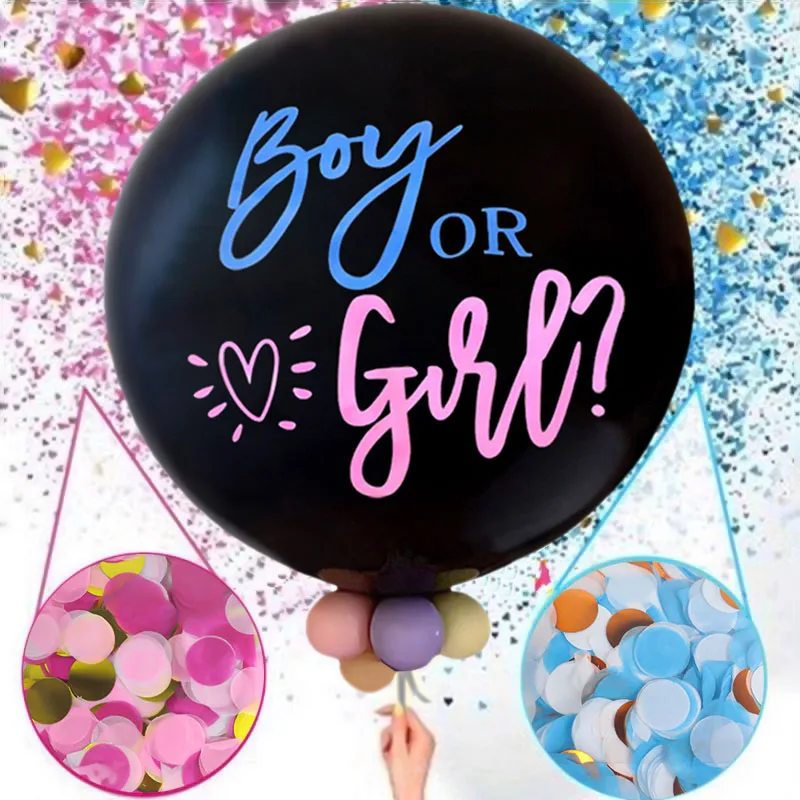 Boy or Girl Gender Reveal Party Decoration 36'' Giant Black Latex Balloon Blue Pink Confetti Baby Shower Globos Supplies