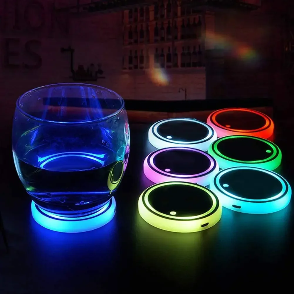 Universal LED Car Cup Holder Light Car Coasters Bottle Atmosphere Light Mats 7 Colors Cup Holder Pad Car Interior Accessories