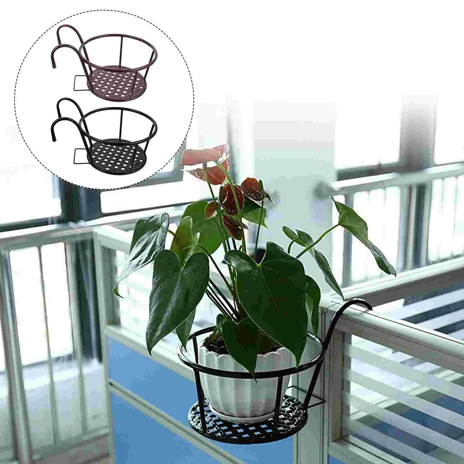 

2 PCS Track Flower Pot Stand Indoor Plant Railing Planter Holder Iron Fence Stands Balcony Flowerpot