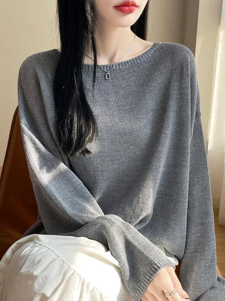 

Linen Ice Silk Knitted Long Sleeve Sun Protection T-Shirt Women's New Lightweight Breathable Loose Slimming Overhead Coat