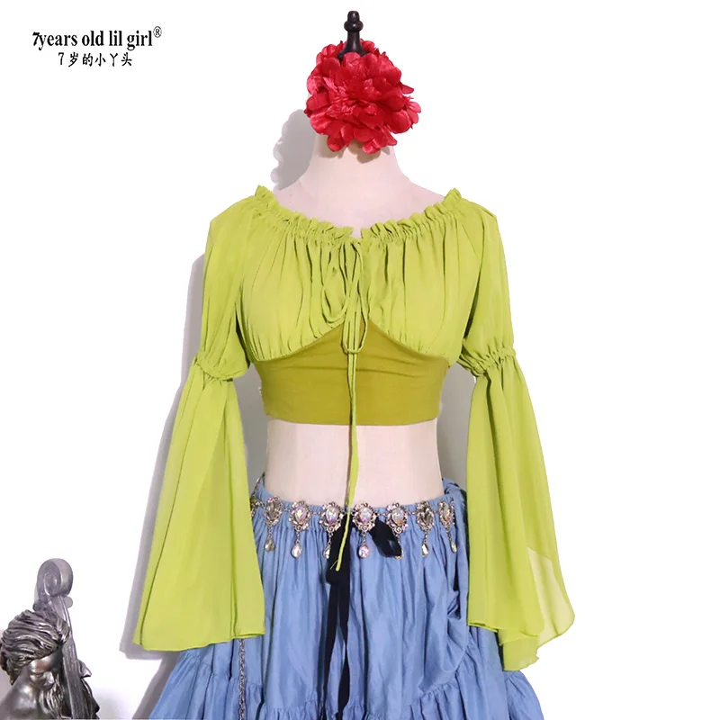 

7years Old Lil Girl 2025Chiffon Tribal Belly Dance Costume Top Bohemia Gypsy Modern Multiple Colors DI83