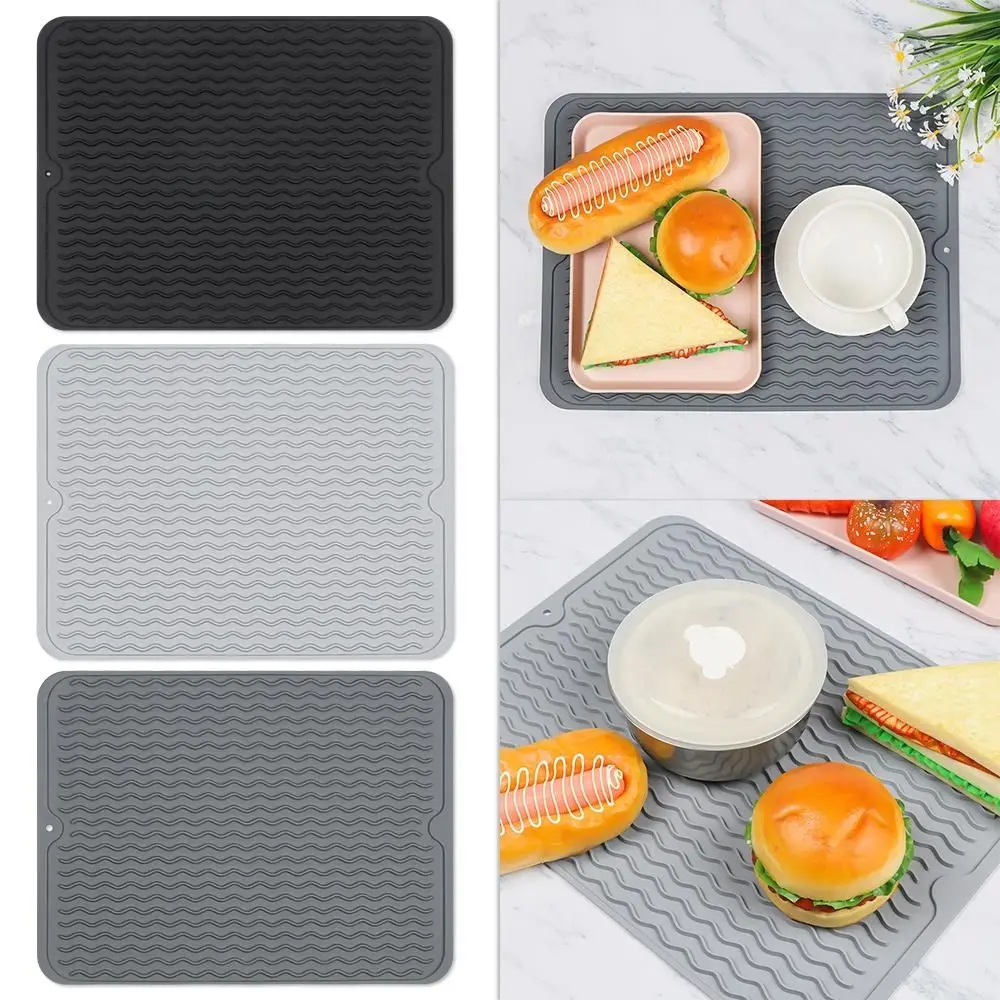 1Pcs Wave Draining Pad Silicone Drying Mat New Non-slip Dish Holder Table Mat Kitchen Placemat Foldable Heat Insulation Pad