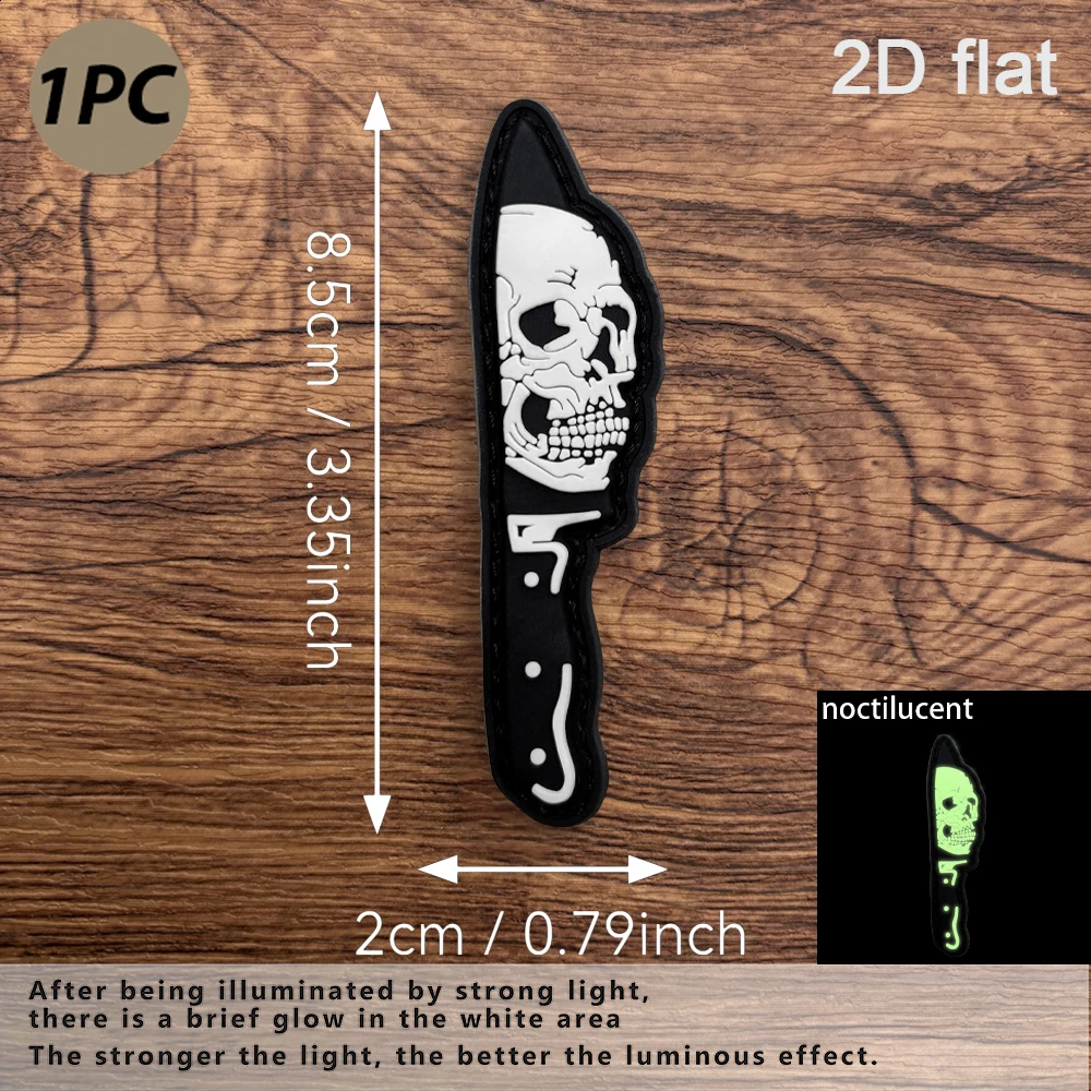 1Pc Dual-Color Skull-Shaped 2D Flat Luminous Effect Pvc Patch with Clear Color Boundaries, Wear-Resistant, Non-Fading, Includes Hook and Loop Fastener, Comes with a Loop Surface, Trendy Outdoor Backpack, Tactical Vest, Motorcycle Jacket, Personalized Decorative Patch