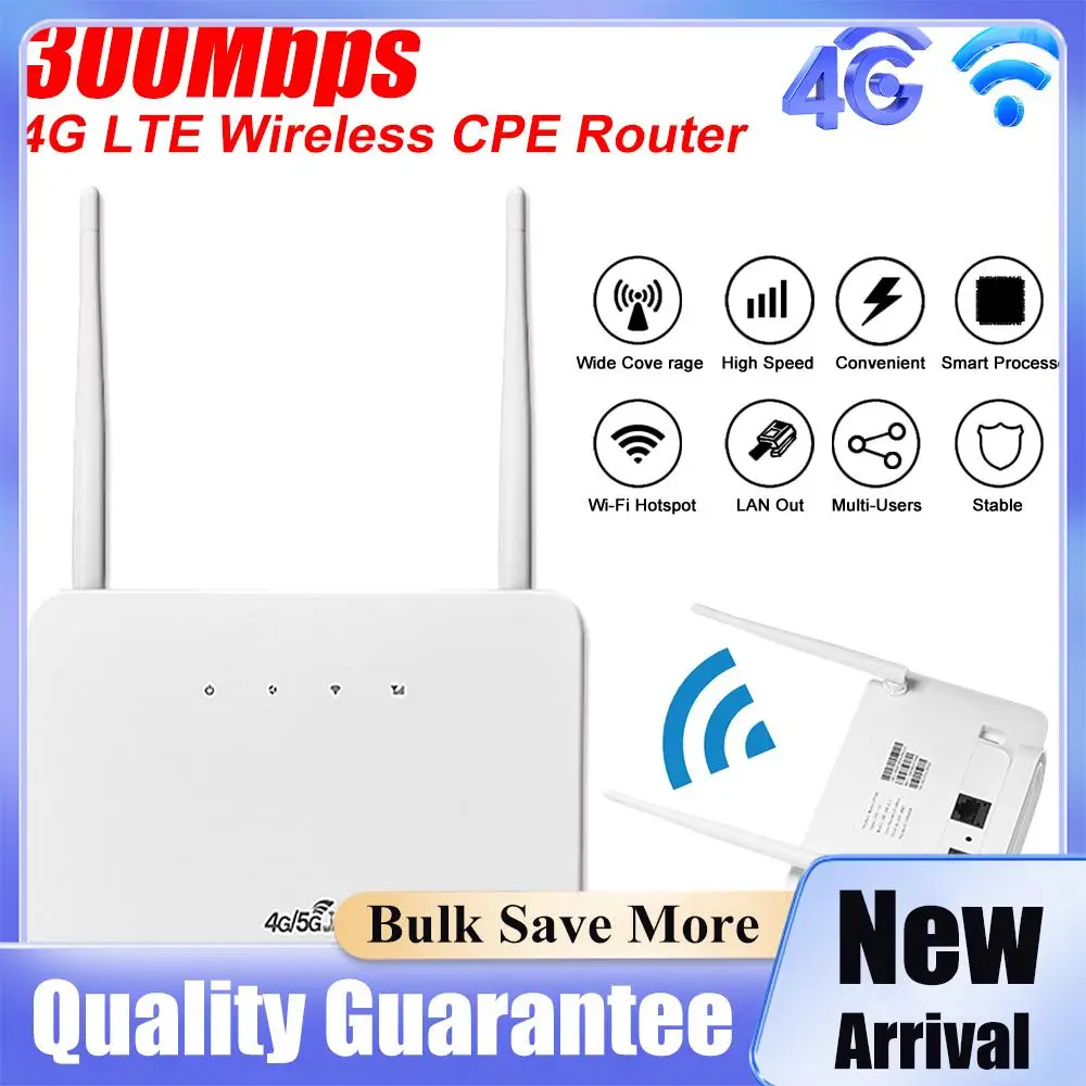 4G Wireless Router 300Mbps 4G LTE CPE Router Wireless Modem External Antenna with Sim Card Slot EU Plug for Home Travel Work