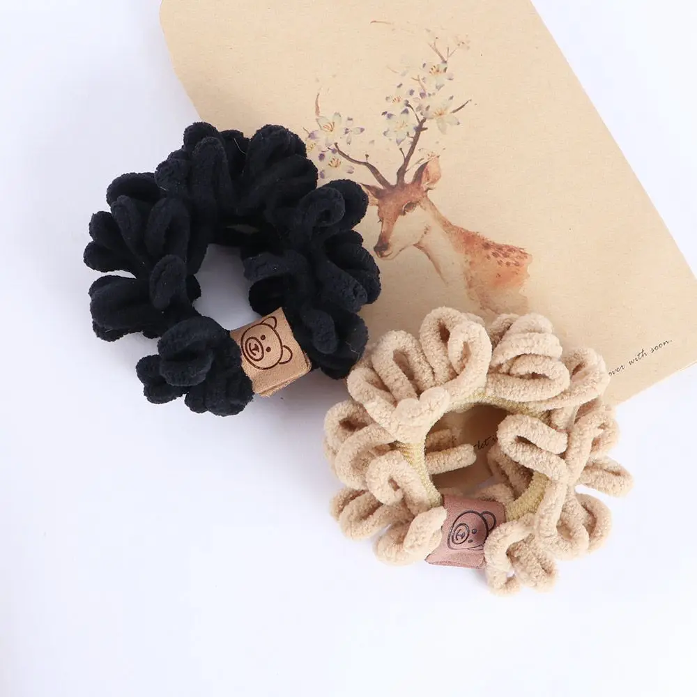 Girls Elastic Headwear Solid Color Cartoon Bear Women Hair Ties Fluffy Velvet Scrunchies Korean Style Hair Rope Rubber Bands