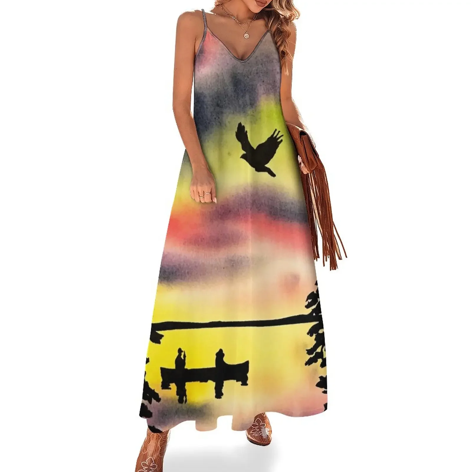 

Northern Watercolour Paddlers and the Bears Sleeveless Dress dress prom dress Clothing female long women