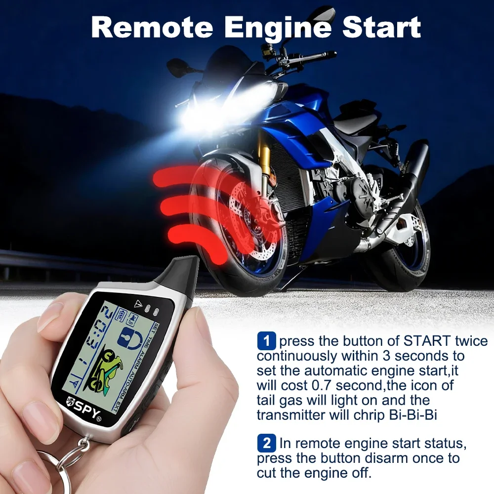 2 Way Motorcycle Anti-theft Alarm System with Remote Engine Start Starter Microwave Sensor Colorful LCD Pager Display