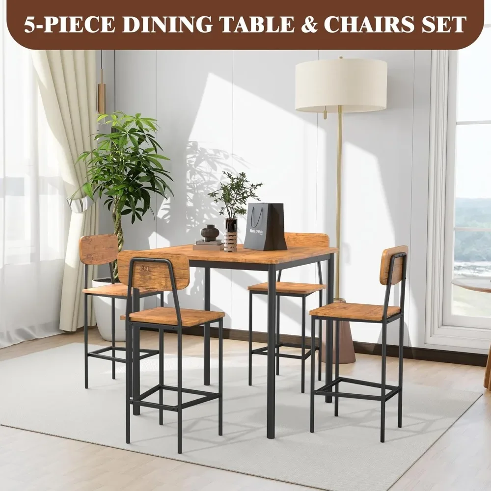 Kitchen Table and Chairs for 4, Dining Table Set for 4 with Space-Saving Design, Industrial Dining Room Table Set