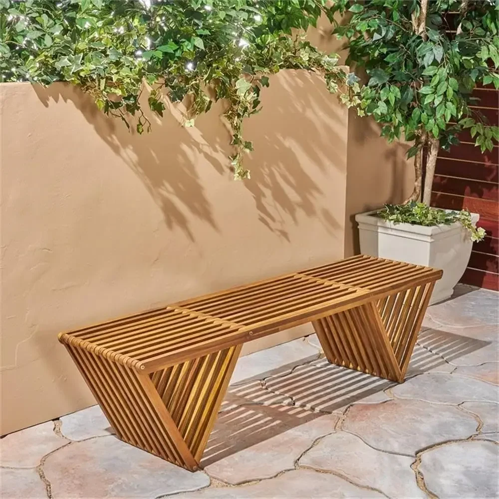 Knight Home Esme Outdoor Acacia Wood Bench, Teak Finish