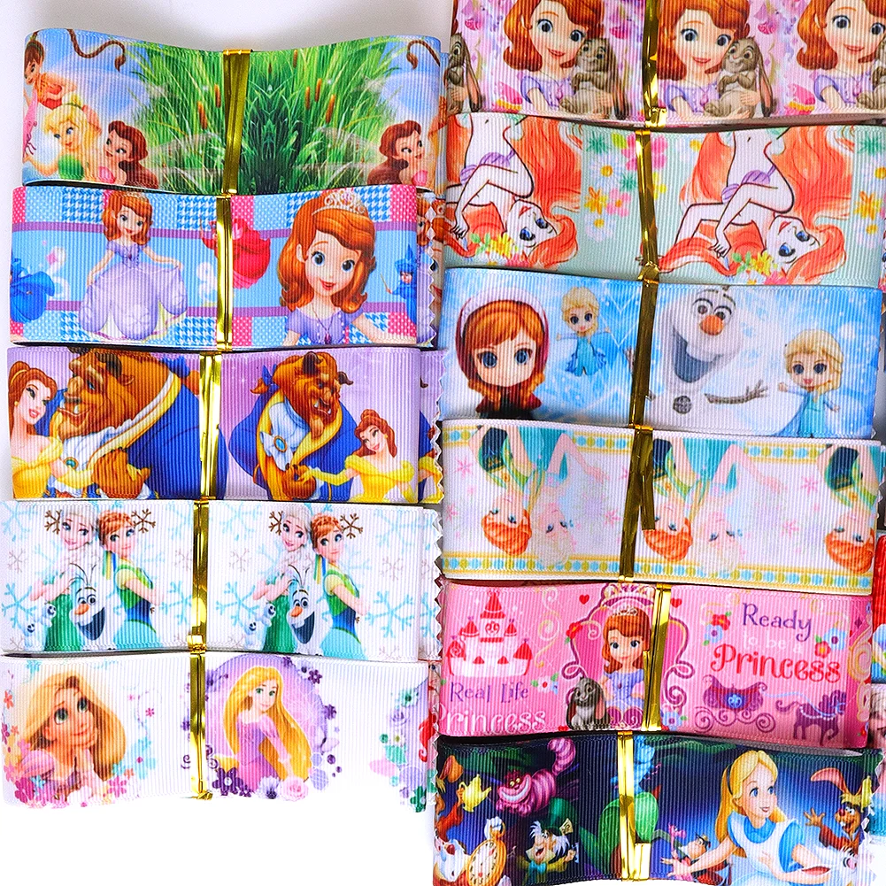 Disney Princess Cartoon Random Mixed Printed Grosgrain Ribbon for Hanging Rope Wrist Strap Party Gift Hairbow