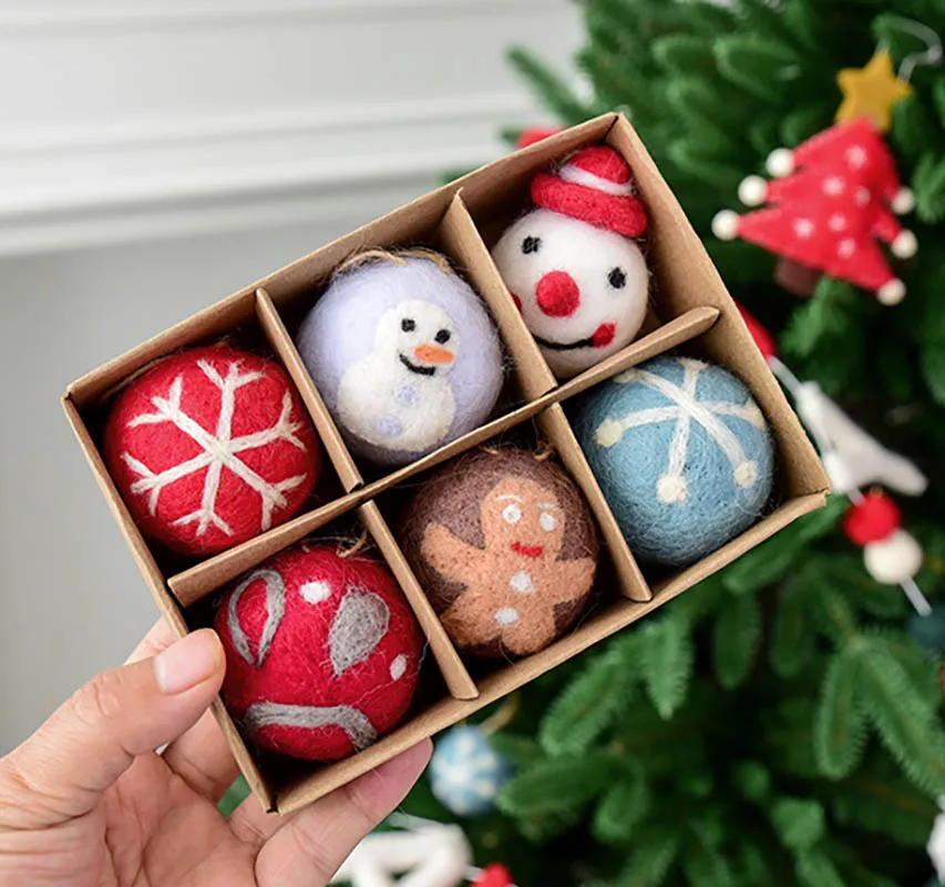 6pcs 5cm Christmas Felt Ball Colorful Round Wool Felt pom poms DIY Crafts Christmas Ornaments Material Xmas Tree Decor Ball Gift