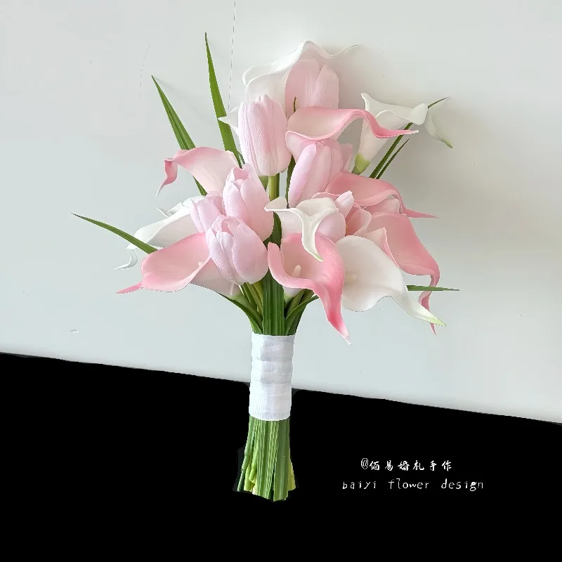 

DIY hand bouquet wedding bride kiss bouquet Korean pink calla lily simulation flower certificate flower hot waterfall shape