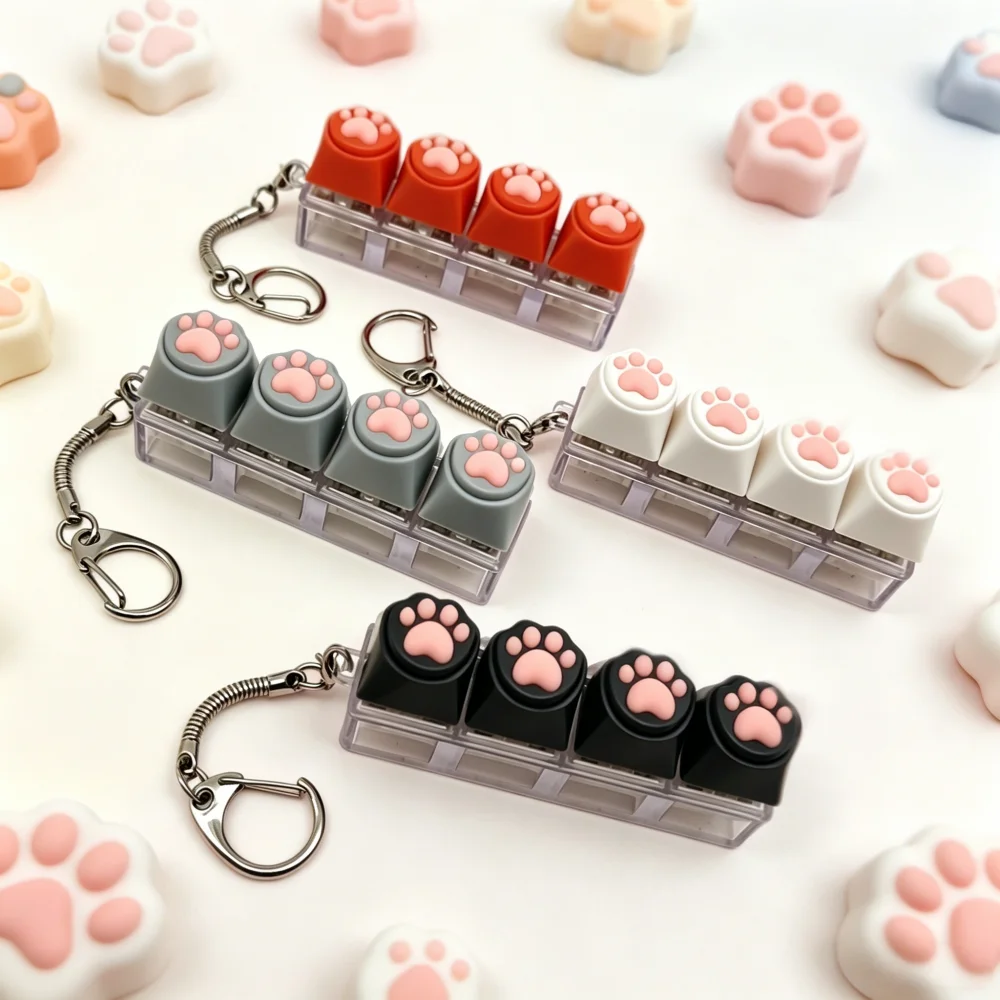 Fingertip Decompression Toy Keys Silicone Soft Cat PAWS Keychain Key Ring Mobile phone Pendant Accessories Keyboard Tapping