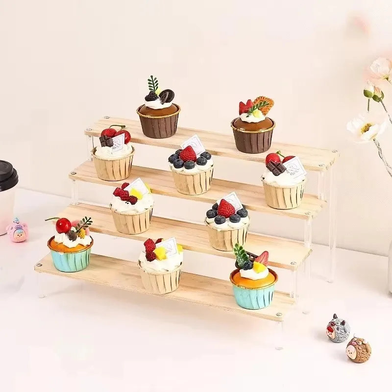 1-5 Tier Acrylic Wooden Display Stand Cupcake Shelf Pottery Dolls Figures Perfume Holder Ladder Riser Makeup Organizer Rack