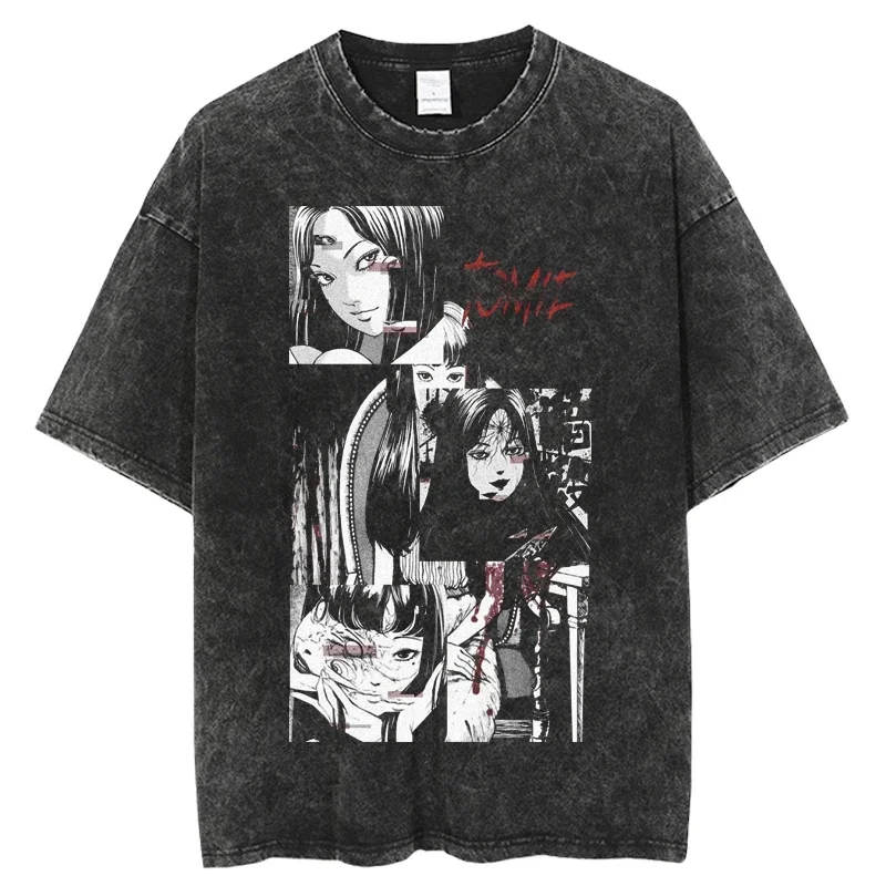 Summer T-shirts Junji Ito Horror Men T Shirt Short Sleeve Tshirt Harajuku Casual Clothing Streetwear Top Anime T-shirts