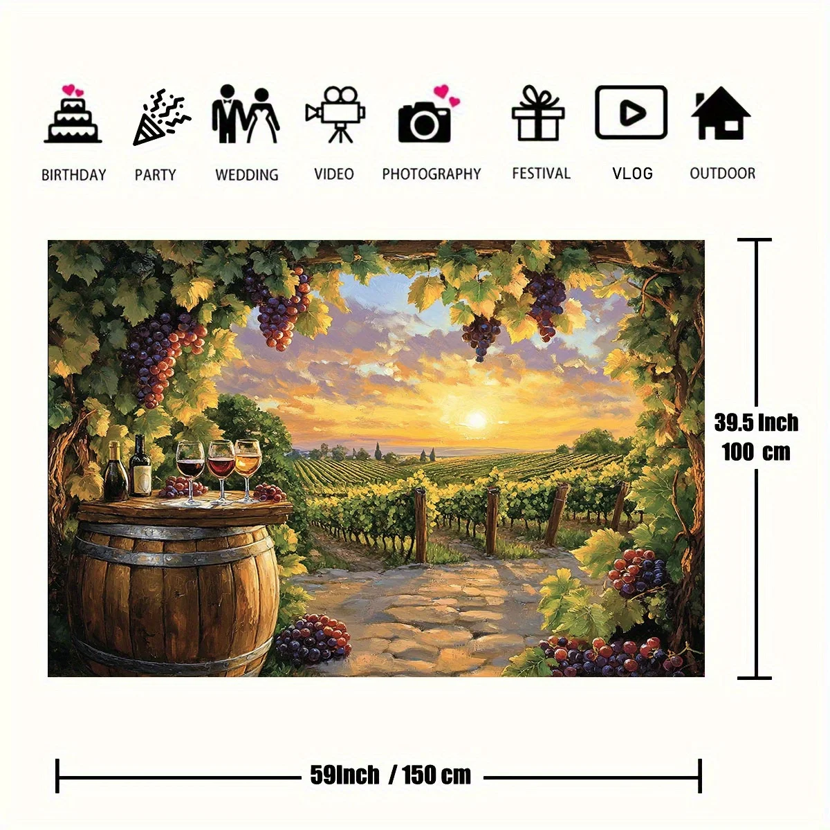 Rustic Vineyard Wine Wall Tapestry Decoration Farmhouse Art Poster Harvest Grape Background Canvas Print Room Decor Gift Idea