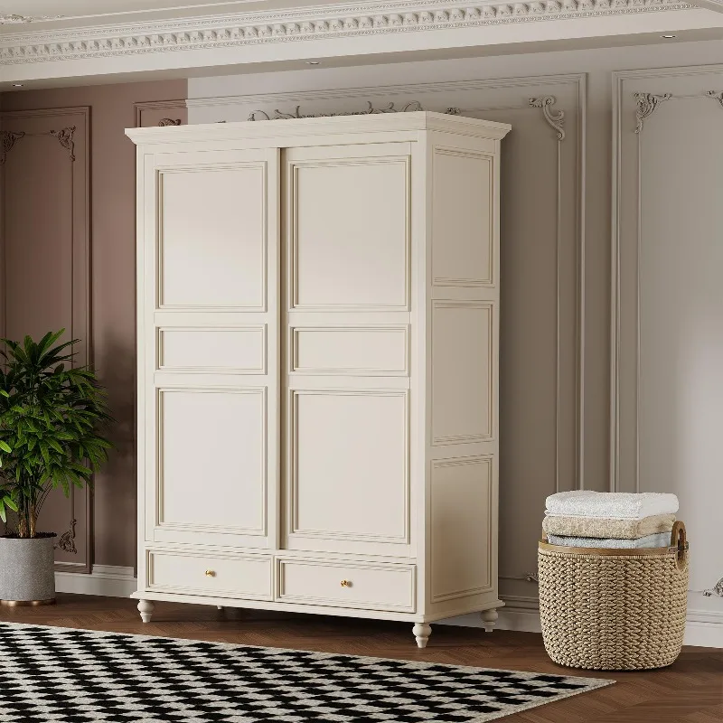 

American sliding wardrobe master bedroom pure solid wood simple children's small apartment