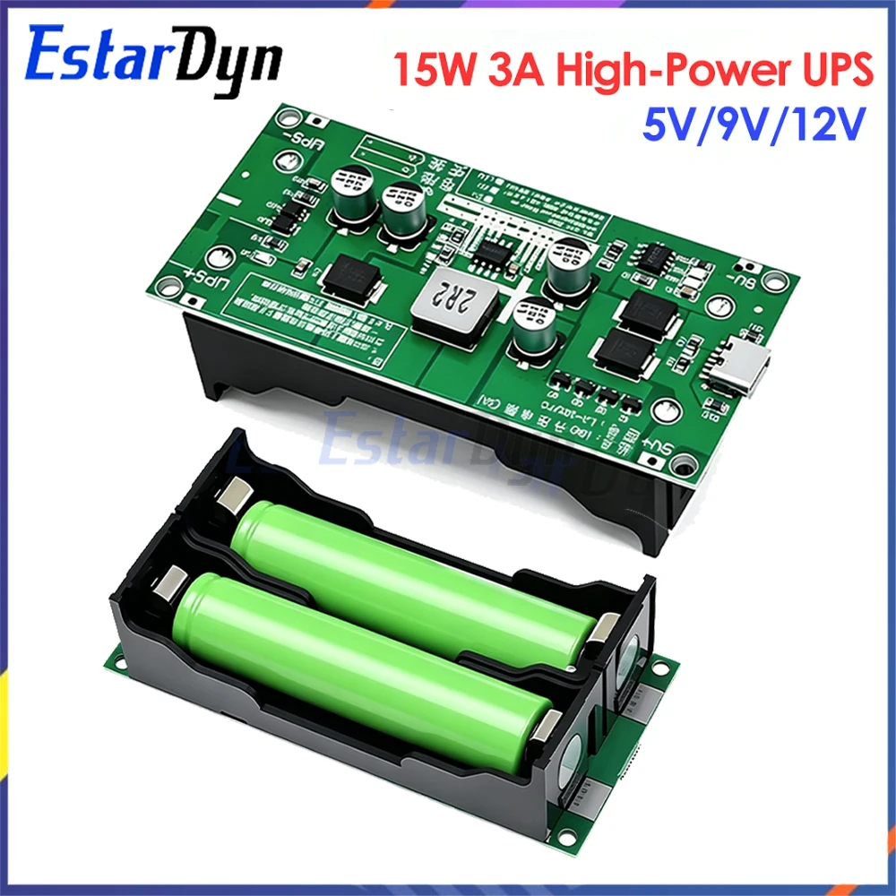 

Type-C 15W 3A Fast Charge UPS Power Supply Module DC-DC Boost 18650 Charger Board 5V 9V 12V for Router