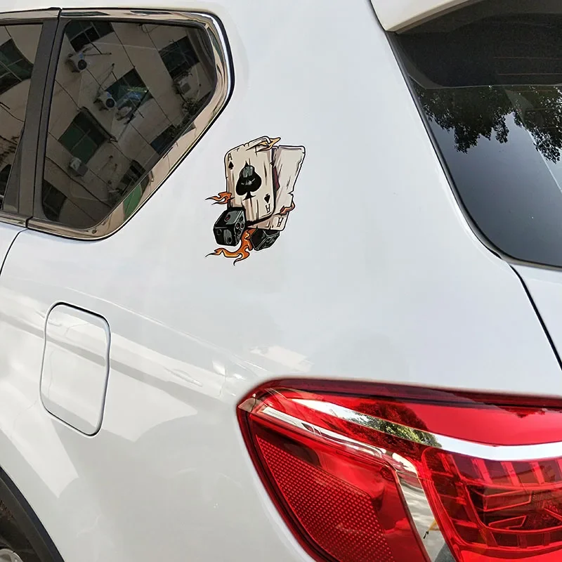 Personality Car Stickers Decor Motorcycle Decals Skull Ace Dice  Decorative Accessories Waterproof Vinyl Decal,17cm*14cm