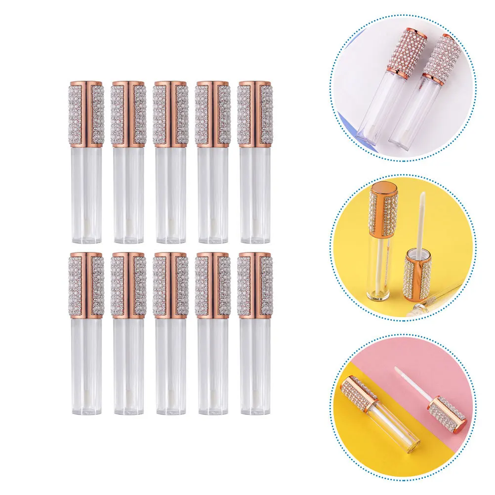 หลอดลิปกลอสแก้วใสแบบเติมได้ 10 ชิ้น ขวดเปล่าสำหรับทำลิปบาล์ม DIY  ขวดเก็บน้ำมัน  หลอดลิปสติกแบบเติมได้