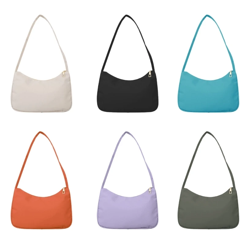 Shoulder Bags for Women Hobo Handbag Nylon Armpit Bag Mini Clutch Purse Closure Solid Color Bags