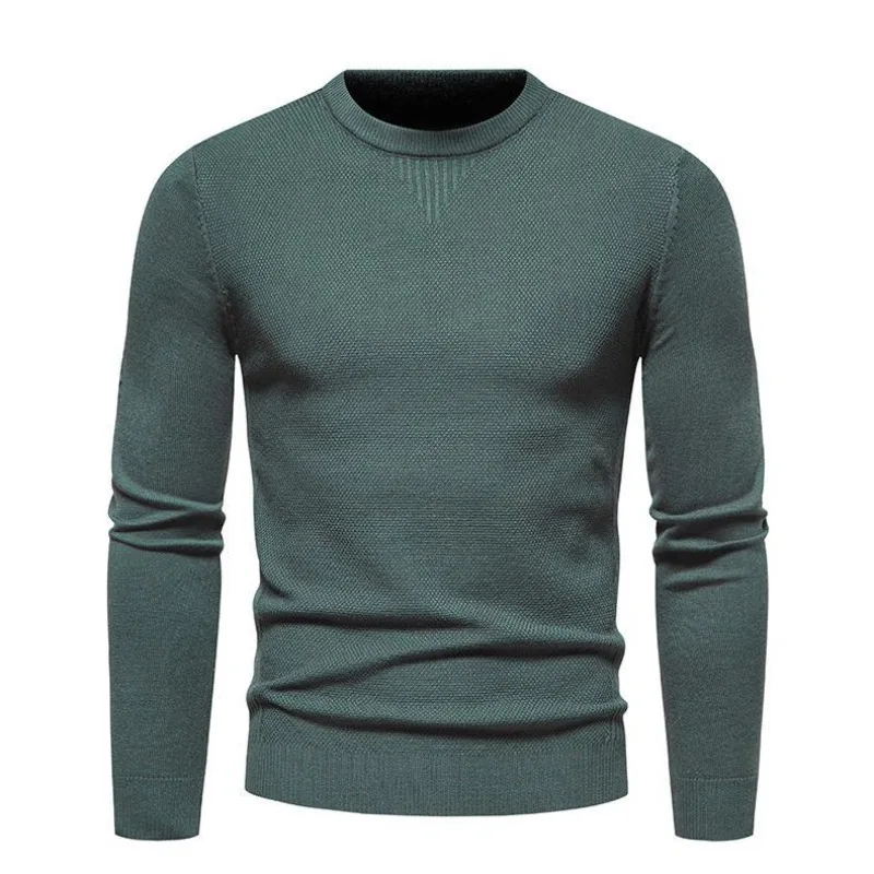 Autumn New Young Men's Knitted Sweater Solid Color Slim-fitting Crew Neck Pullover Bottoming Shirt