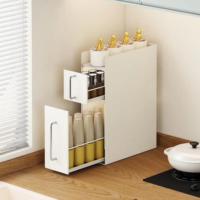 Kitchen Soy Sauce Vinegar Organizer Pull Out Storage Rack Multi-layer Condiment Shelf Multi-functional Spices Dispenser Station