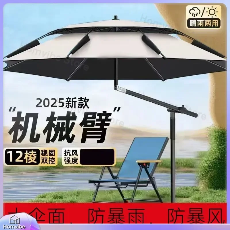 2025 New Outdoor Fishing Umbrella Thickened Vinyl Sun Protection Folding Parasol with Crutches Large Shade Canopy for Garden