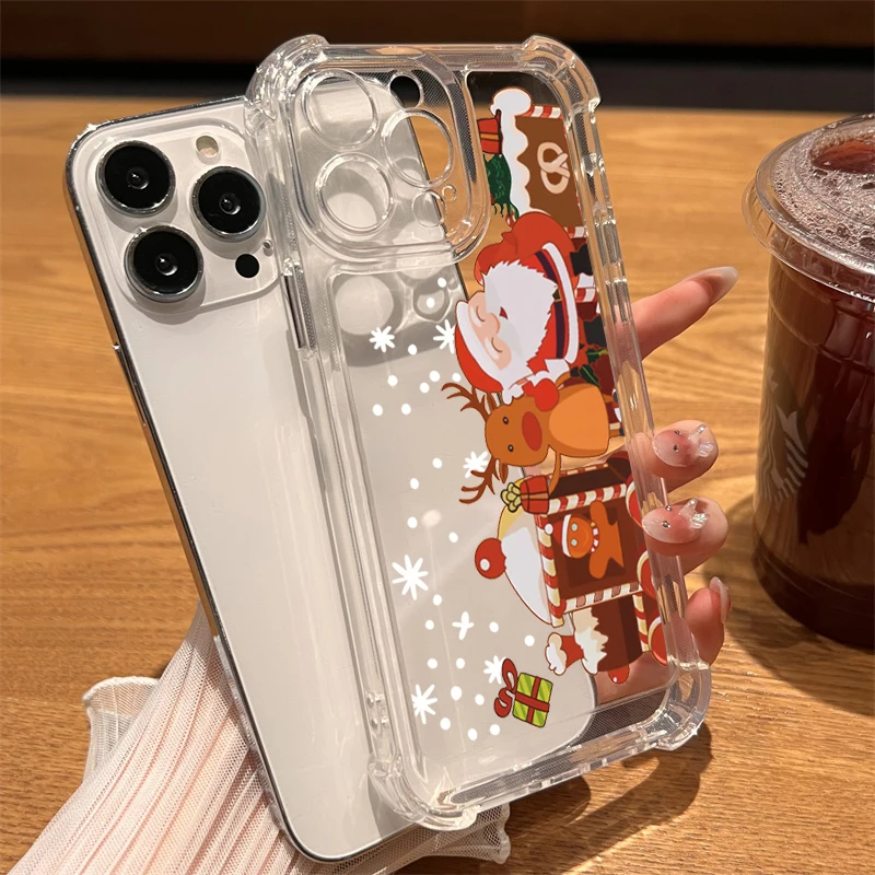 Merry Christmas New Year Gifts Transparent Tpu Phone Case For iPhone 16 15 14 13 12 11 Pro Max SE2 X XS XR 7 8 Plus Clear Cover