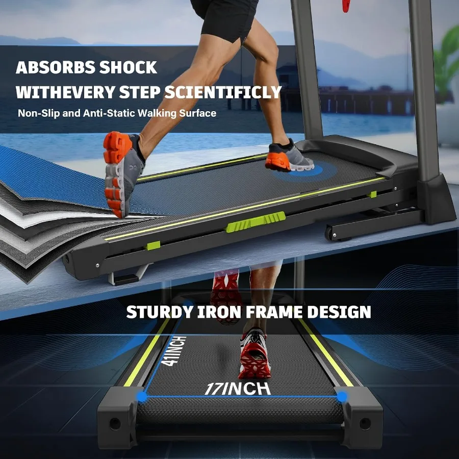 Home Use Folding Treadmill: Steel Frame, Black/Gray, 3.5HP Quiet Motor, 330 lb Capacity, 17 Belt, 7.5 MPH, LED Display Heart Ra