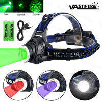 Tactical Headlight Red/Green/Purple/White Light Head Torch Zoomable LED USB Charging 3 Modes Headlamp Power Headlight Hunting