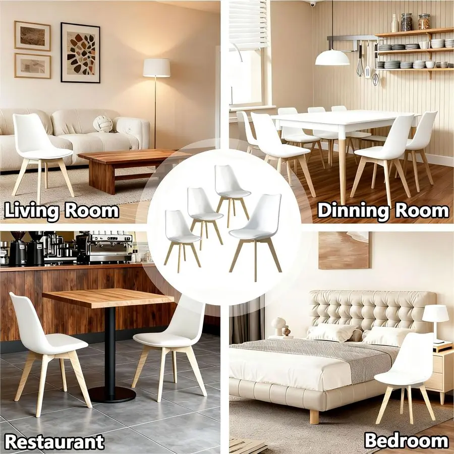 

Комплект из 4 стульев в стиле Mid-Century Modern, кухонные стулья с деревянными ножками и сиденьями из искусственной кожи для гостиной, спальни, улицы, террасы
