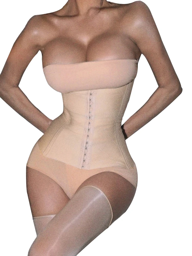 Belamimi Sexy Sheer Mesh Jumpsuit With Buckle Waist Corset, Smooth Nylon Thigh High Stockings Set, Club Night Party Lingerie
