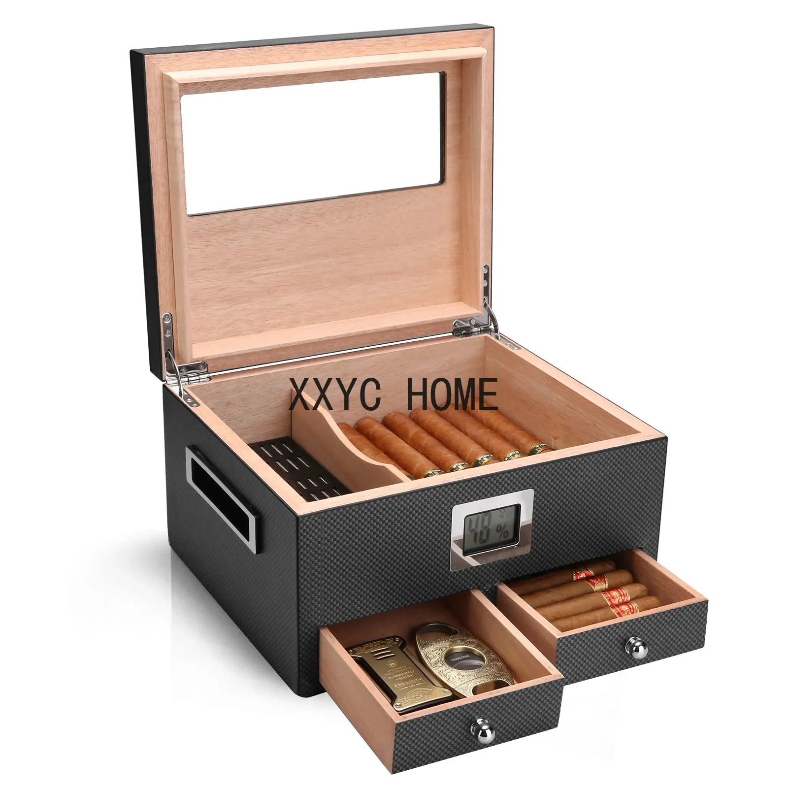 Cigar Humidor Cedar Wood Cigar Humidor Case Fit 45 pcs With Humidifier Hygrometer Portable Luxury Cigar Cabinet Large Capacity