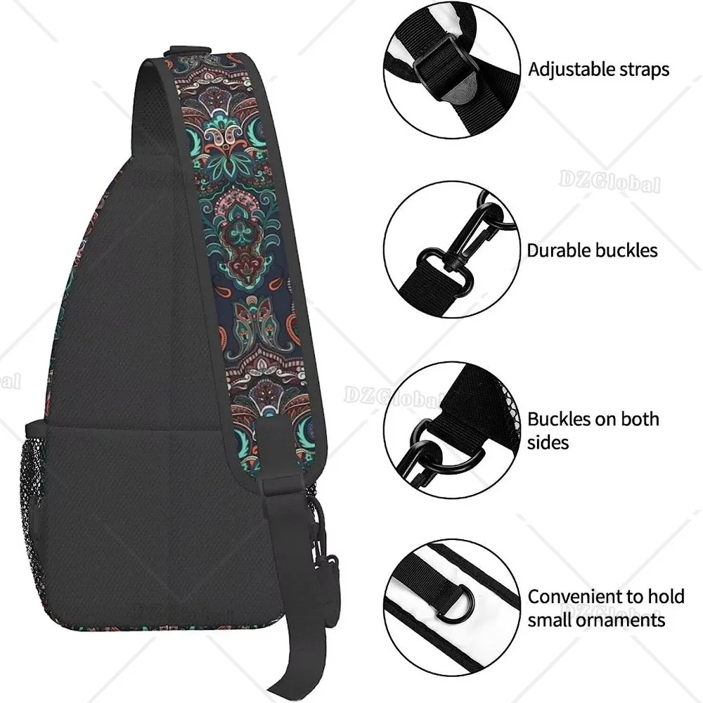 Paisley Print Sling Bag Crossbody Sling Backpack for Women Men Travel Hiking Daypack Chest Shoulder Bag