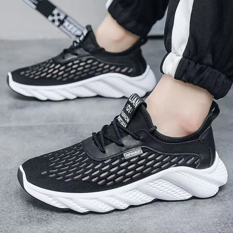 

Мужская летняя новая повседневная спортивная обувь с сетчатой полой подошвой, нескользящая дышащая легкая обувь для бега на шнуровке, прогулочная обувь