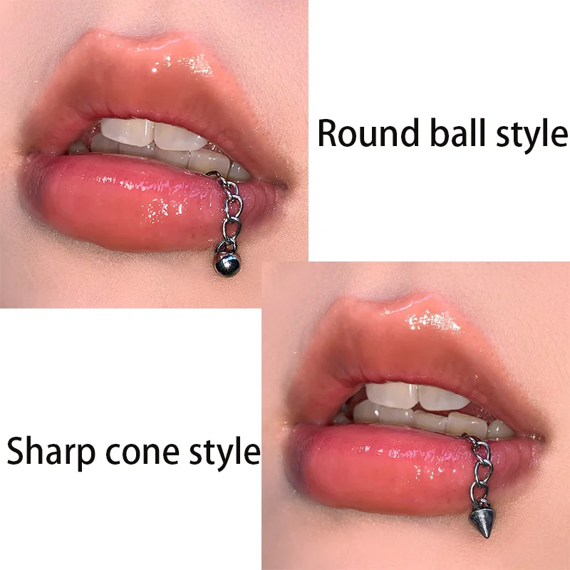 Fashionable and Personalized Titanium Steel Chain Pointed Cone Round Ball Straight Stud External Tooth Piercing Accessory