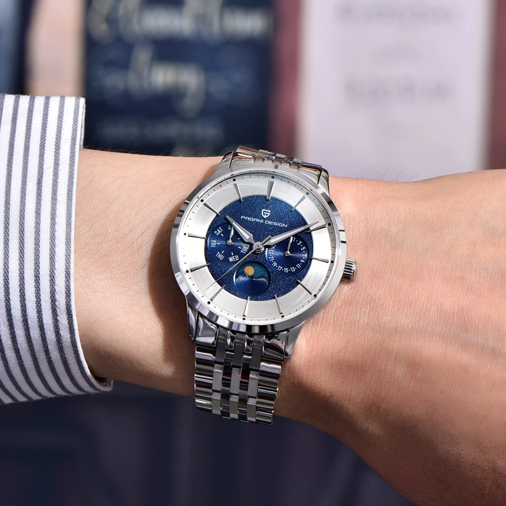 PAGANI DESIGN 1795 ساعات كوارتز للرجل مضيئة التقويم مقاوم للماء حزام الفولاذ المقاوم للصدأ ساعة موضة رياضية reloj hombre