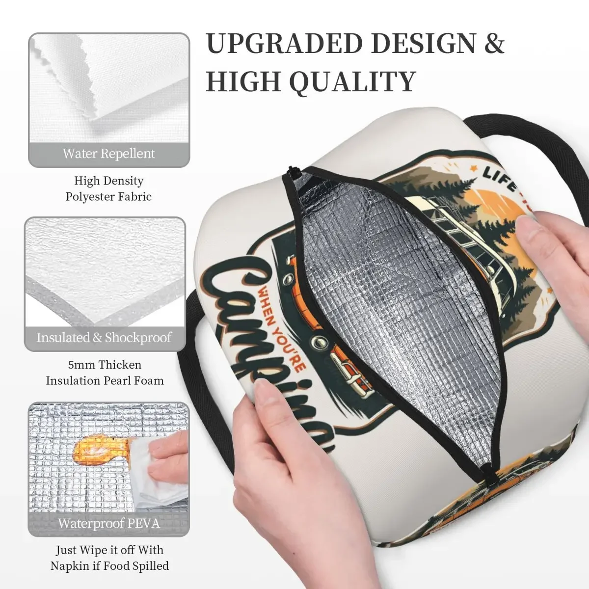 CamperVan Happy Camper Insulated Lunch Bag for Kids School Cooler Thermal Food Box Tote Portable Lunch Boxes Container
