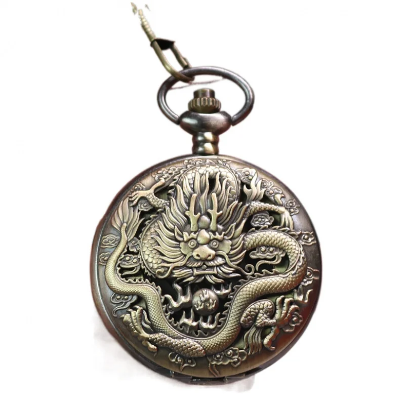 Pocket , clock, antique miscellaneous items, Republic of China mechanical watch, craft ornament, double dragon h