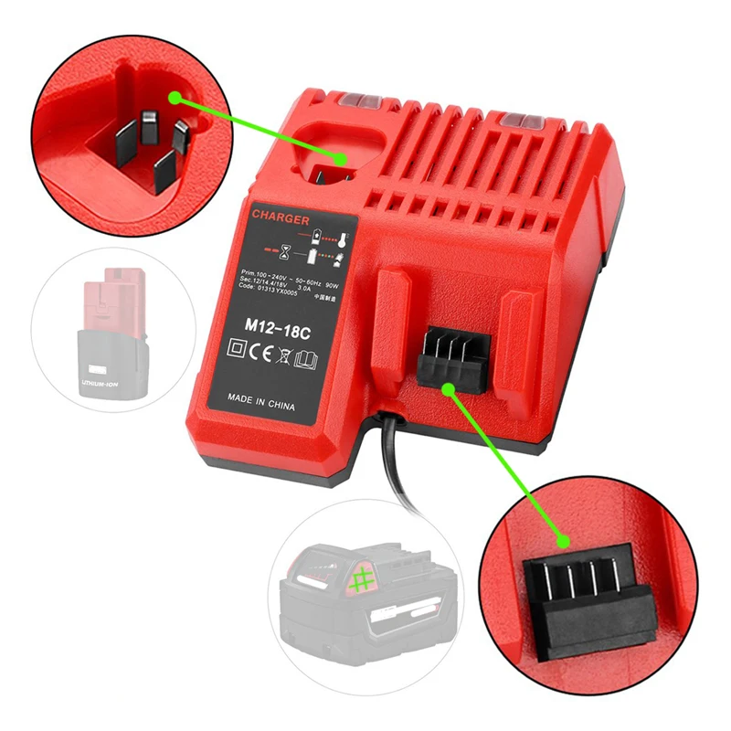 3A Li-ion Battery Charger for Milwaukee for M18 ForM12 48-11-1815 48-11-1828 48-11-2401 48-11-2402 EU Plug 110-240V High Quality