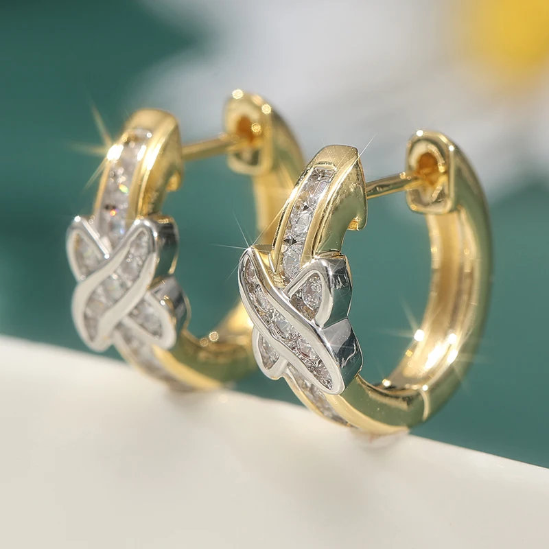 Klassische vergoldete Metall-Creolen für Damen, synthetische Zirkon-Kristall-Ohrringe, luxuriöser romantischer Hochzeitsschmuck