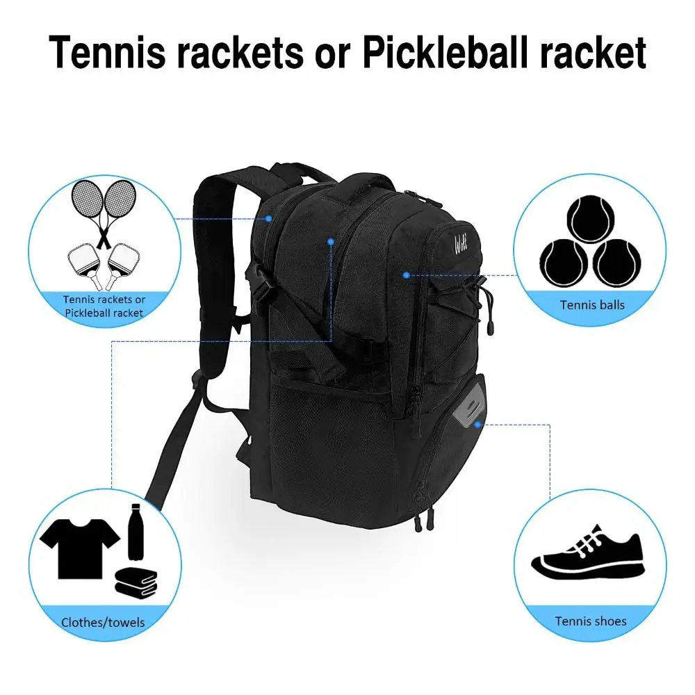 حقيبة تنس ذات سعة كبيرة، حقيبة ظهر مضرب تنس مقاومة للاهتراء وقابلة للتنفس، حقيبة ظهر لكرة السلة