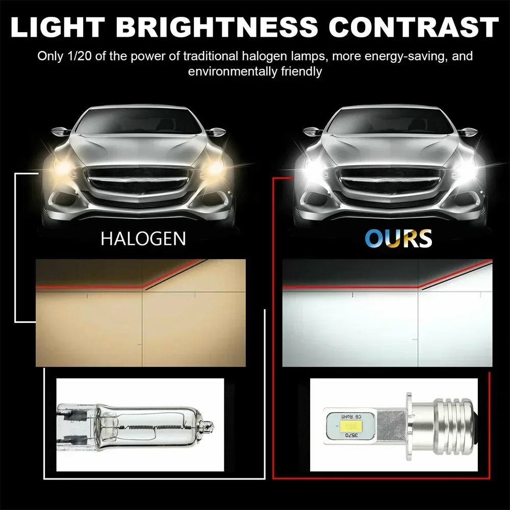 2Pcs H3 Led Car Fog Light Bulbs DRL H1 H8 H9 H11 9005 9006 9012 H4 H7 Auto Lamp 6000K 6500K 80W 12V 24V 3750 Chips Headlight