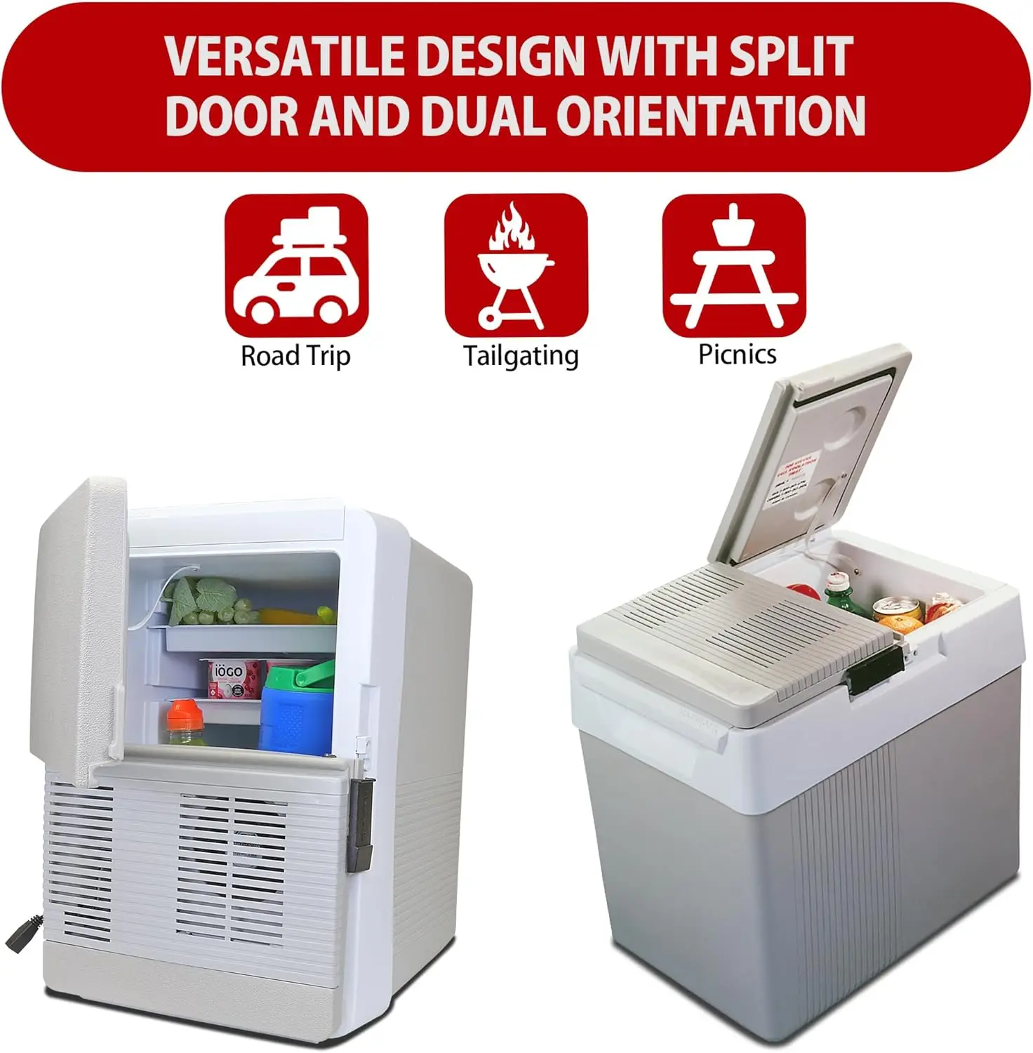 مبرد كهربائي محمول 12 فولت، ثلاجة كهربائية حرارية 33 كيو تي للسيارة والتخييم والسفر – رمادي/أبيض #3
